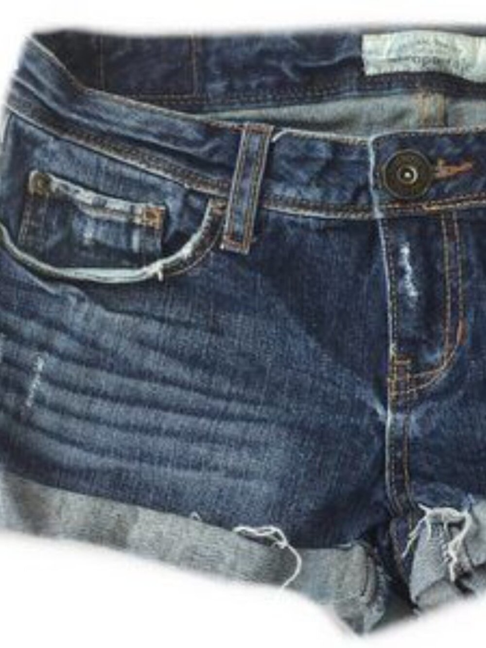 Cotton Distressed Low Rise Blue 1-2 - Picture 3 of 5